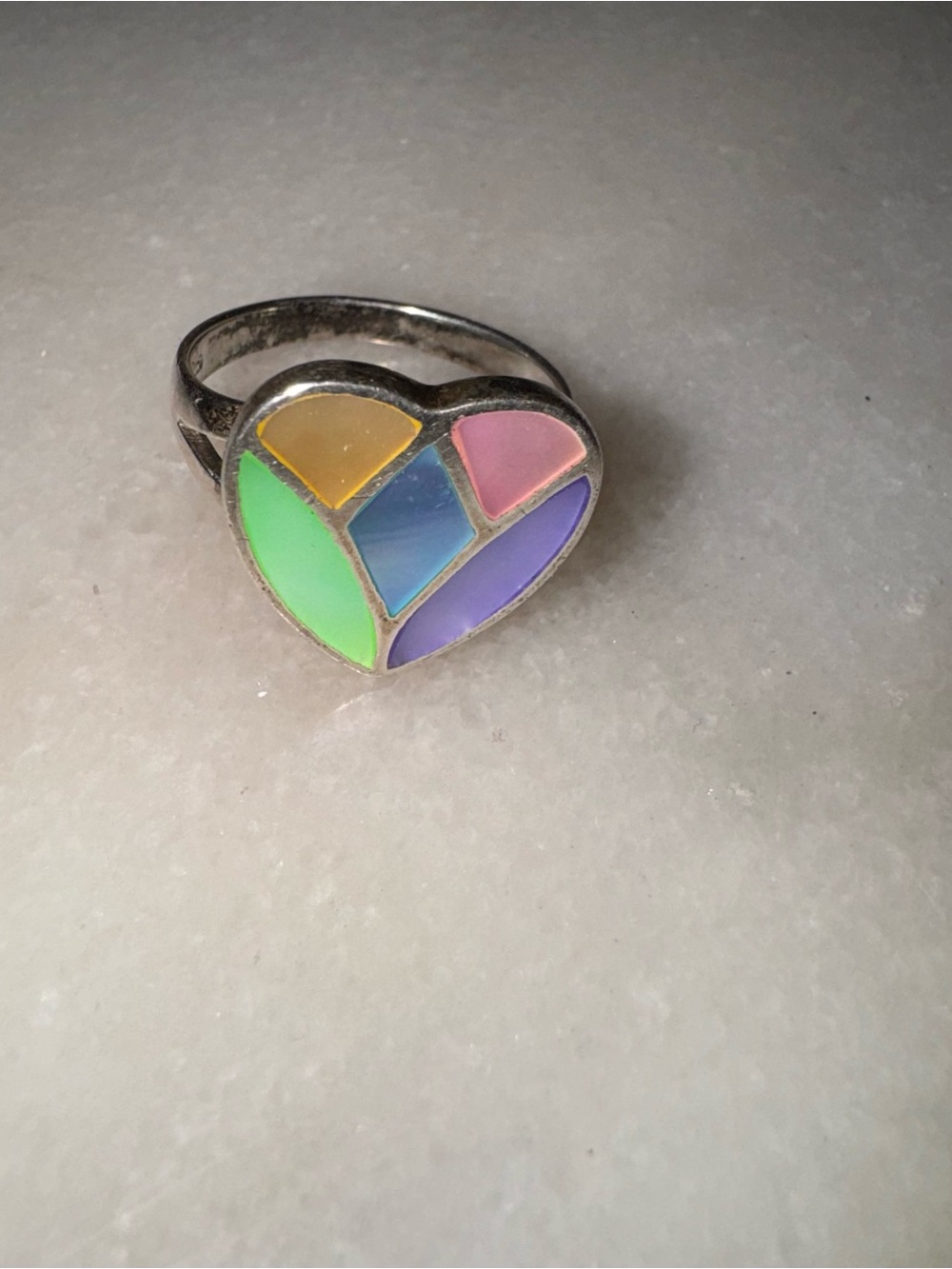 Sterling silver mother of pearl heart ring